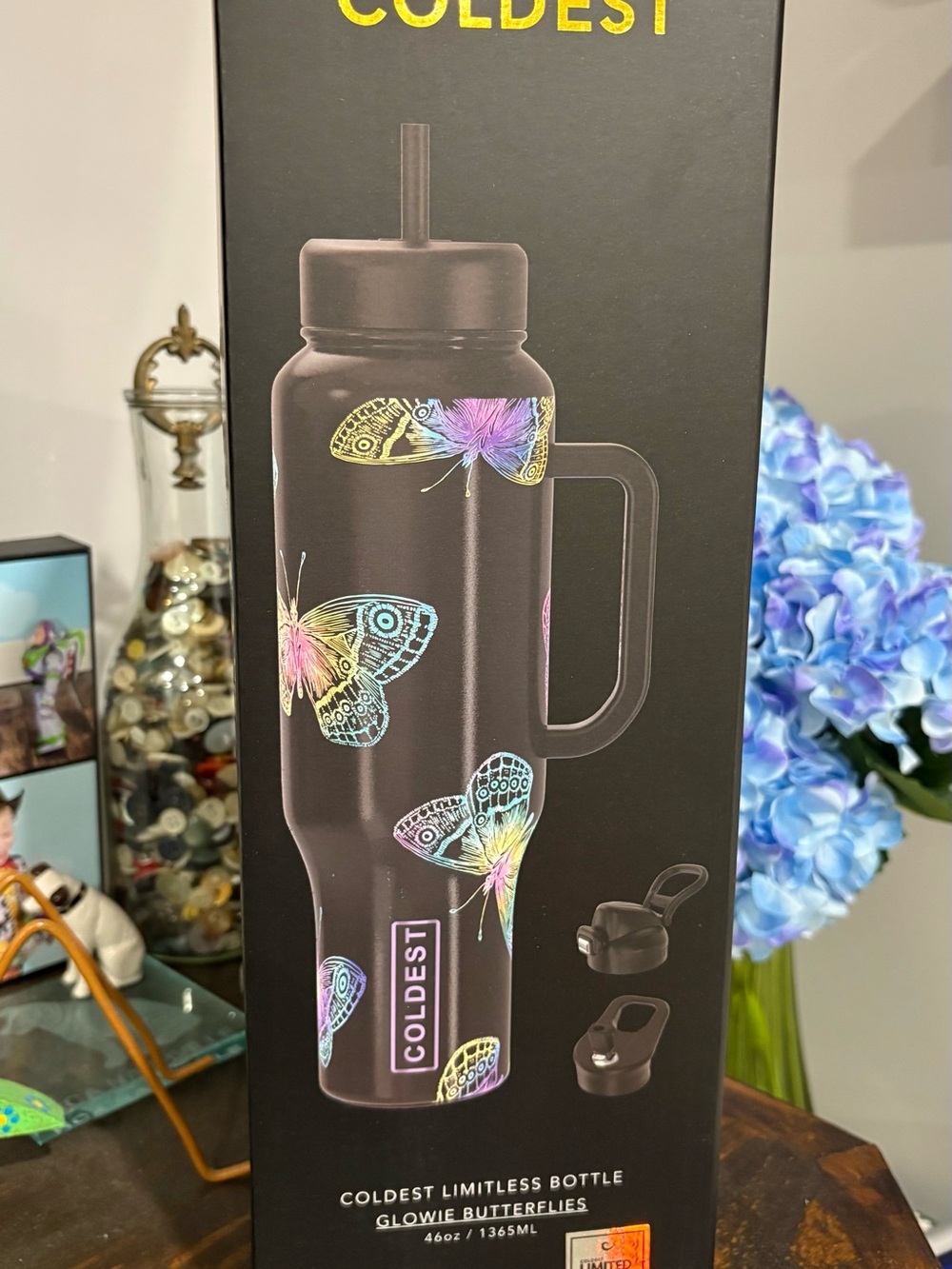 Coldest Glowie Butterflies Travel Mug - Black with Multicolor Butterflies
